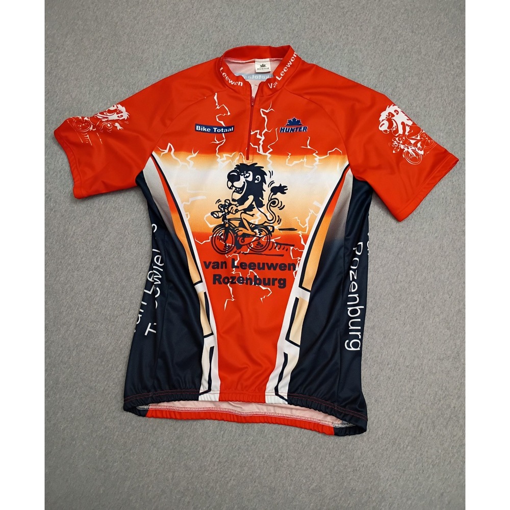 Hunter Sportswear Cycling Jersey XL Orange Blue Lion Graphic Van Leeuwen Top